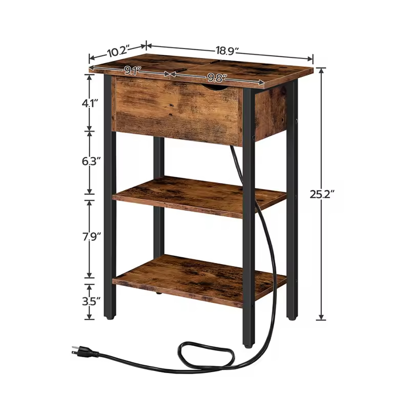 Factory Custom Coffee Table Antique Bedroom Nightstand Made of Metal and Wood with Two Drawer 25.2