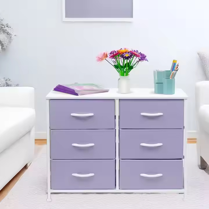 6 Drawer Storage Chest W/Metal Frame Nightstand Tower Organizer Space-Saving Bedside Cabinet for Bedroom/Hotel/Office