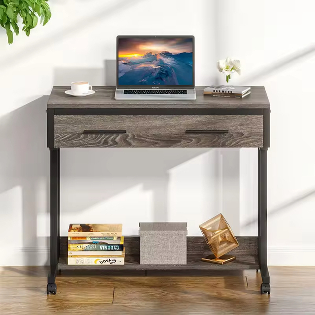 Adjustable Rolling Modern Office Desk with Drawers Compact Computer Workstation for Small Spaces Home Villa Hotel or School