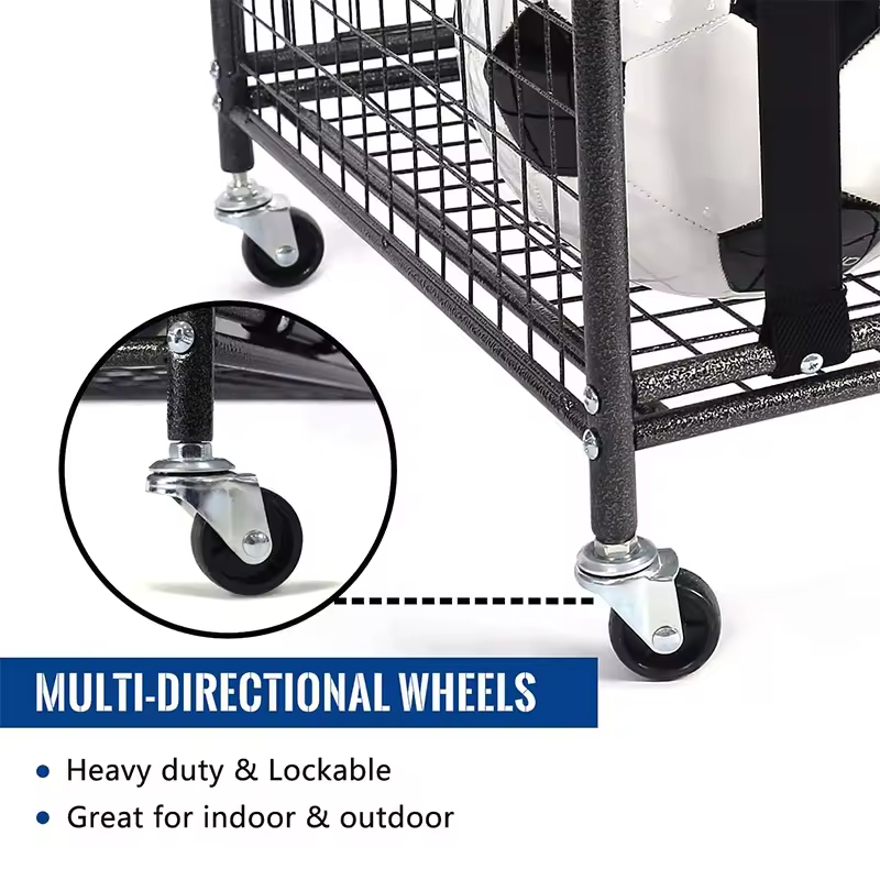 Factory Custom Metal Rolling Sports Ball Storage Cart Wheeled Lockable Heavy-Duty Garage Organizer Carbon Steel Detachable