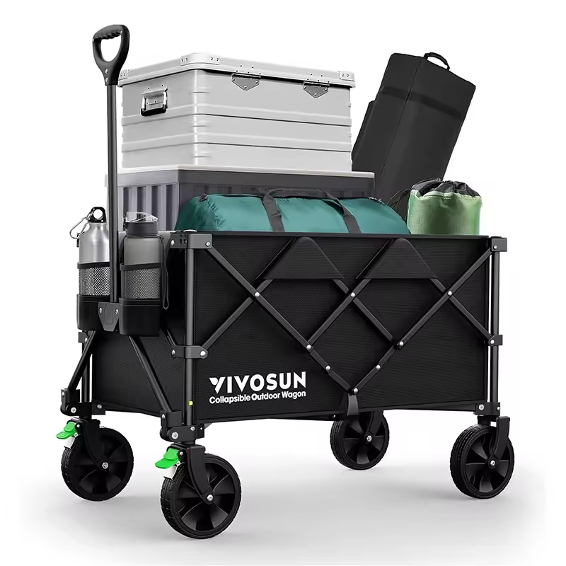 Custom Collapsible Foldable Detachable Wagon Outdoor Utility with Silent Universal Wheels Cup Holders Side Pockets Garden Carts