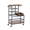 5-Layer Eco-Friendly Industrial Rolling Floor Type Non-folding Kitchen Service Cart Metal Wood Wine Storage Glass Racks