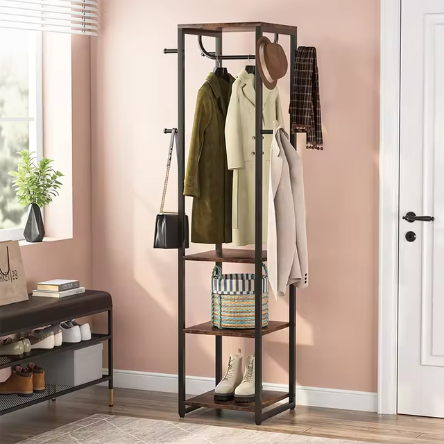 Factory Custom Steel & Wood Freestanding 8 - Hook Coat Rack Bedroom Multi-functional Clothing Storage Rack
