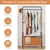 Industrial Metal Garment Rack W/Rolling Wheels Space-Saving for Bedroom Laundry Entryway Closet Home Storage Office Living Room