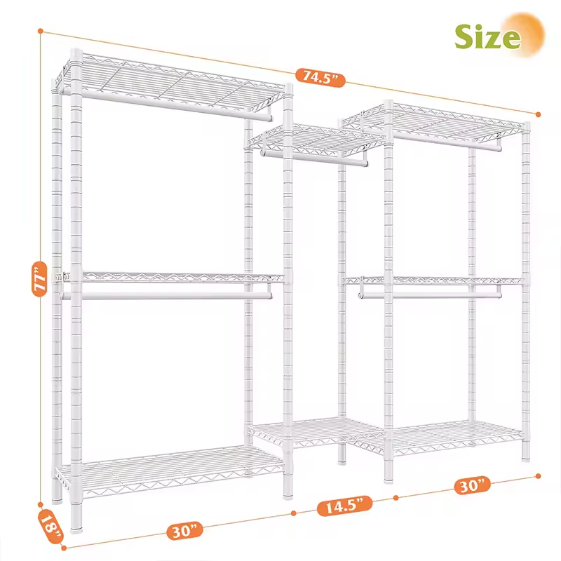 Heavy Duty Clothing Rack Adjustable Wire Shelves Sturdy Metal Wardrobe Closet for Bathroom Home Warehouse Space Saving Modern