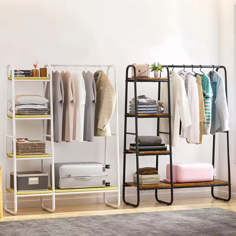 Manufacturer Custom Foldable Detachable Multifunctional Steel Four-Layer Storage Clothes Rack for Wardrobe Bathroom Living Room