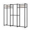 Rustic Brown and Black L-Shaped Corner Garment Rack Closet Organizer with Storage Shelves and Coat Rack