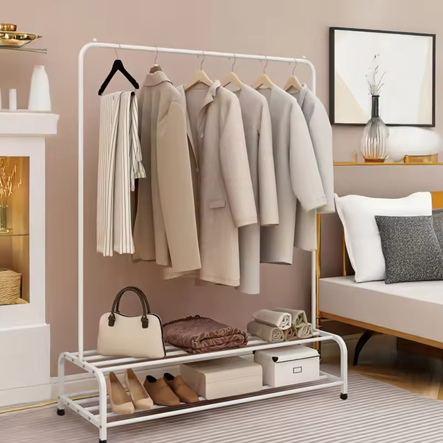 Wholesale Waterproof Double Tier Eco-Friendly Movable Wood+Metal Rack Wheels for Home Storage Wardrobe Bathroom Living Room Use