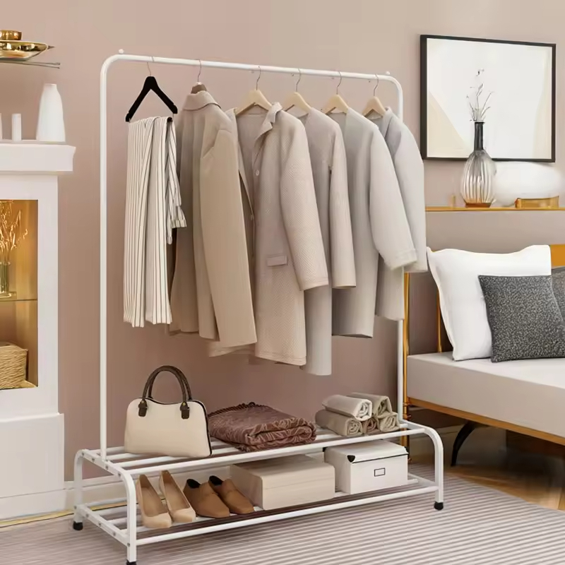 Wholesale Waterproof Double Tier Eco-Friendly Movable Wood+Metal Rack Wheels for Home Storage Wardrobe Bathroom Living Room Use