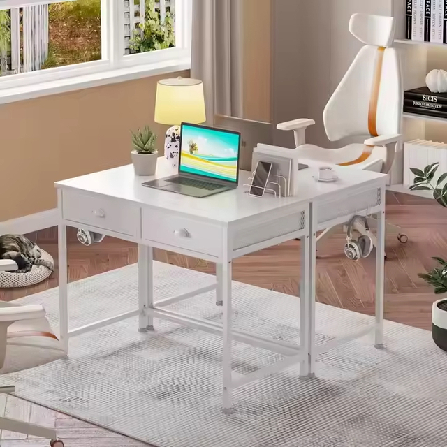 Wholesale 36 Inch Small White Computer Desk with 2 Fabric Drawers High Quality 2-Storage Living Room Furniture