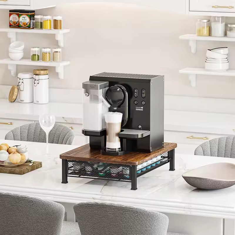 Custom Coffee Machine Cup Milk Sugar Storage Rack Coffee Machine Rack Wood Coffee Syrup Rack Organizer