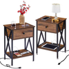 OEM ODM Custom End Table with Charging Station with 1 Wooden Drawers Livingroom Cabinet Couch Nightstand End Side Table