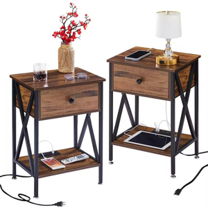 OEM ODM Custom End Table with Charging Station with 1 Wooden Drawers Livingroom Cabinet Couch Nightstand End Side Table