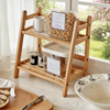 Modern Rectangle Bamboo Plant Stand with Ladder Display 2-Tier for Home Flower Pot Display