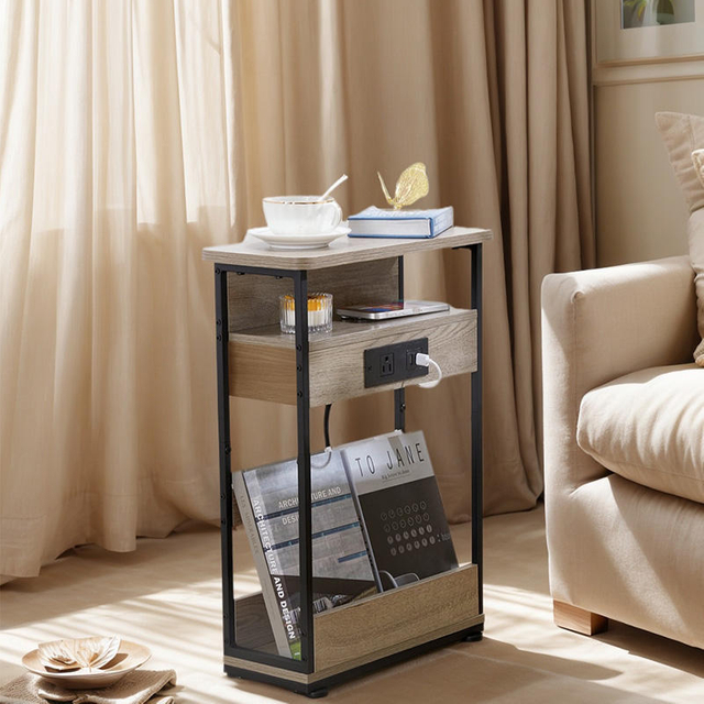 Commercial 3Tier Charging Table USB Ports Space-Saving End Table & Nightstand Multi-Scene Storage Shelf for Home/Hotel/Office
