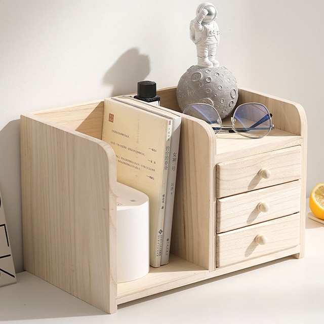 Wooden Multi-layer Storage Box Desktop Storage Box with Drawer Multi-purpose Sundries Organizer Office Desk