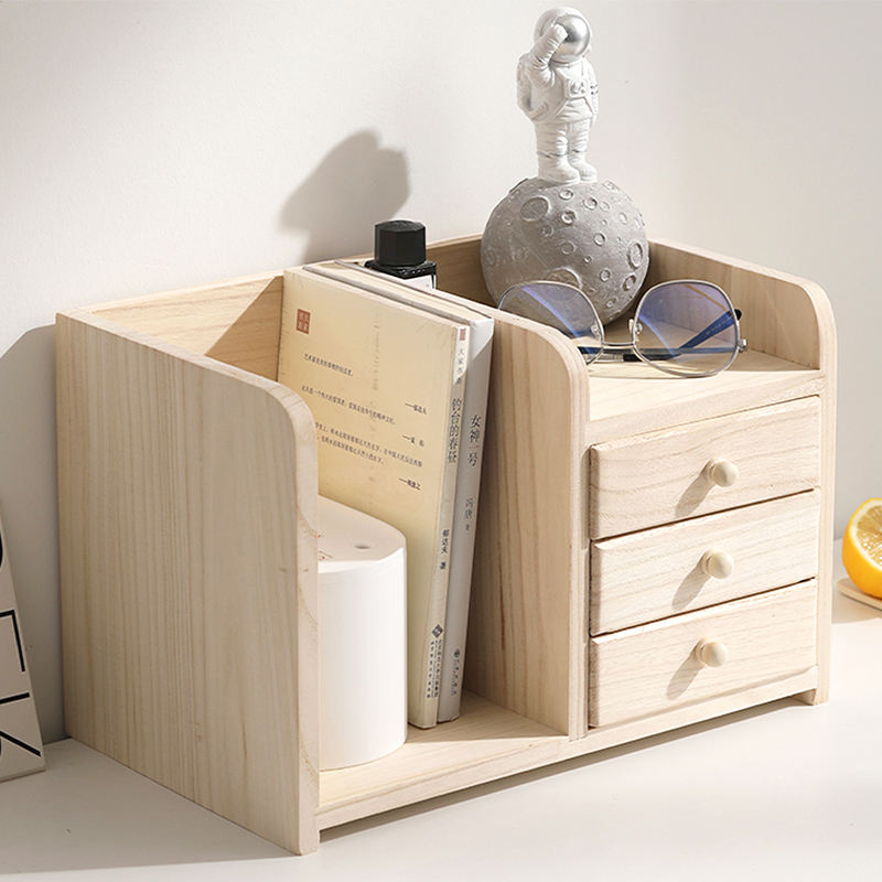 Wooden Multi-layer Storage Box Desktop Storage Box with Drawer Multi-purpose Sundries Organizer Office Desk