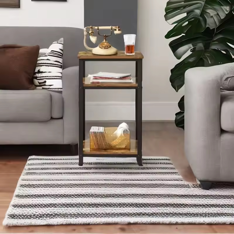 Custom 3-Tier Coffee Table Drawer Contemporary End Table for Living Room Bedroom Made Metal Wood Factory Antique Nightstand