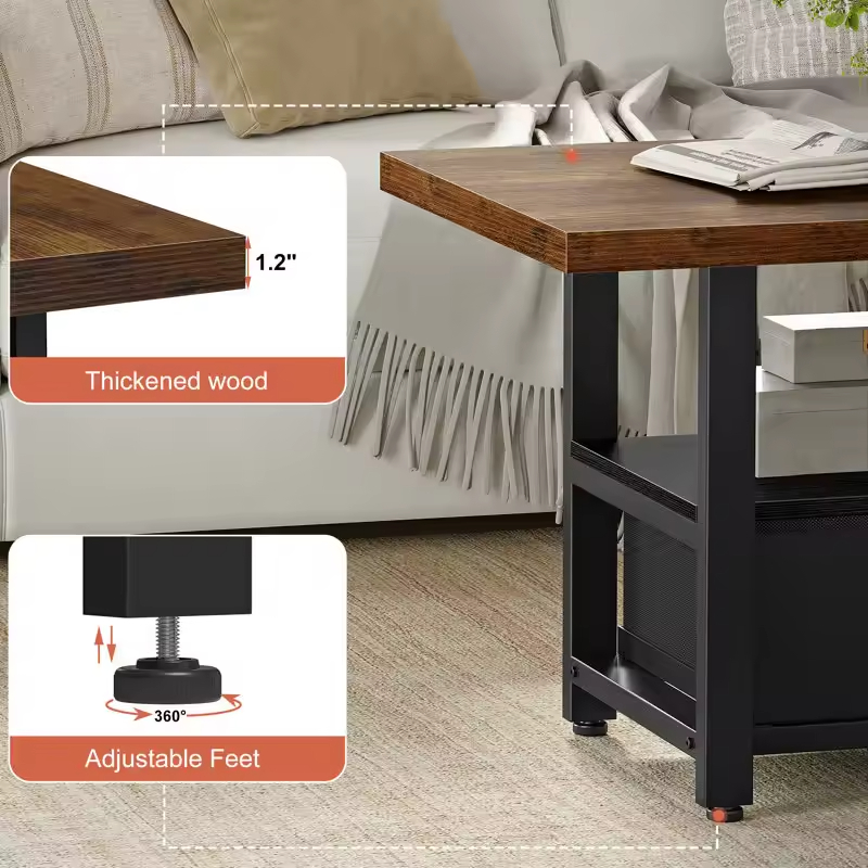 OEM & ODM Farmhouse Wood Coffee Table with 2 Drawers Small Cocktail Table for Living Room Wardrobe Rotating Design for Tool Use