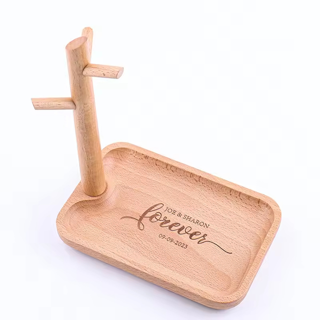 Wooden Jewelry Display Tray Stand with Bamboo Exhibition Display Stand Engraved Desktop Shelf Tree for Porch Storage