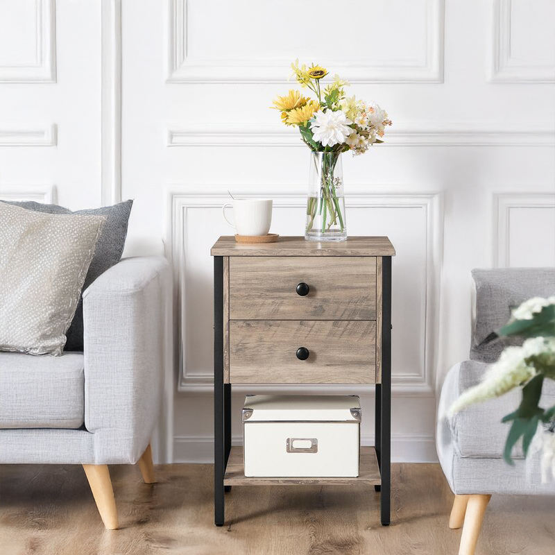 Custom ODM OEM Livingroom Guestroom Office Bedroom Sofa Corner Side Table End Table With2 Drawer 1shelf Nightstand Side Table