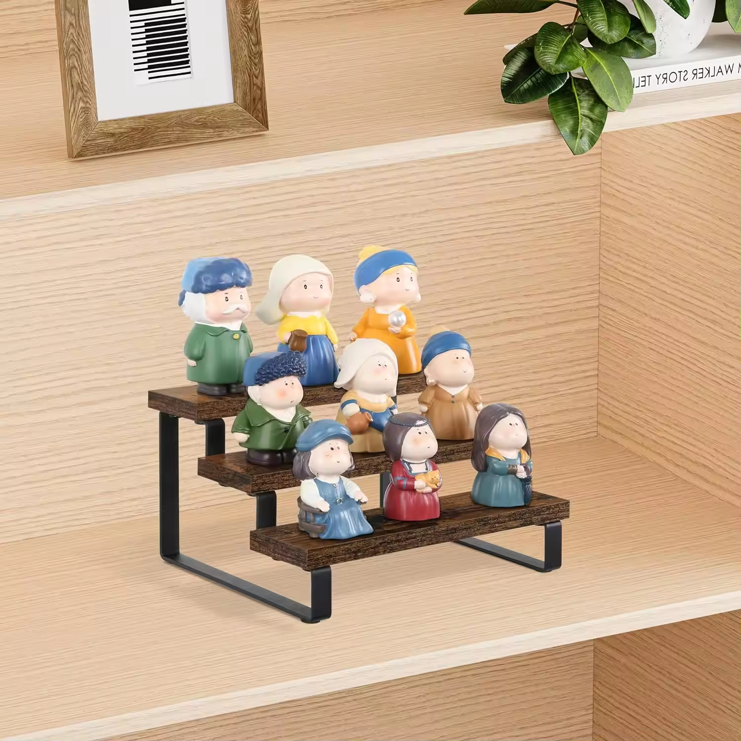 Modern Wooden Standing Type Non-Folding Display Stand Five Layers Kitchen Counter Seasoning Rack Countertop Shelving Strong