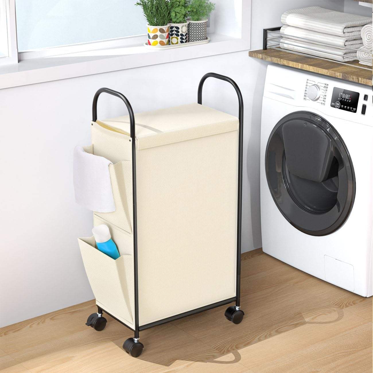 Manufacturer Custom 75L Wheeled Slim Waterproof Laundry Hamper Basket with Removable Lid for Bathroom and Clothing Storage