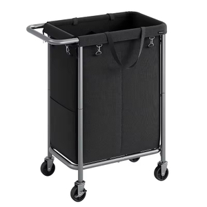 Custom 140L 2 Section Rolling Laundry Basket Steel Frame Handle Removable Liner Wheeled Blanket Storage Bathroom 600D Oxford