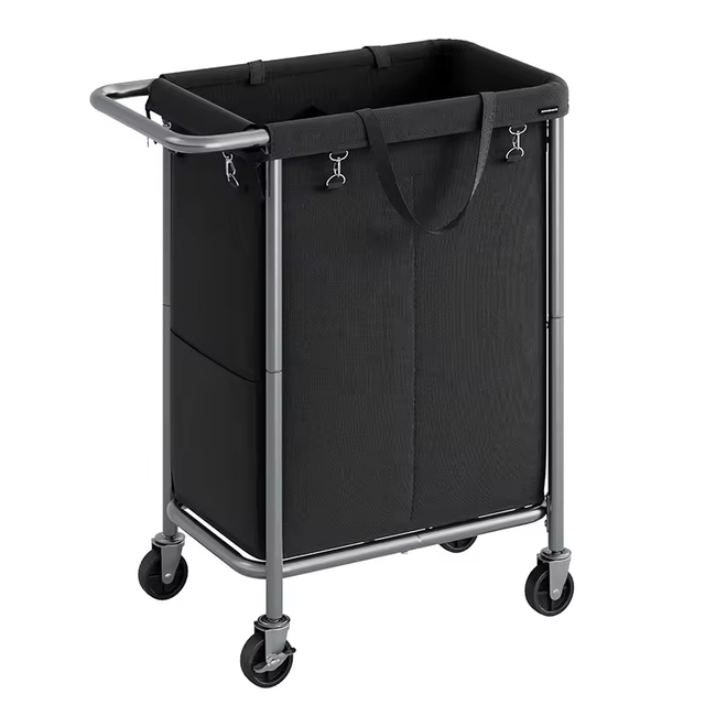Custom 140L 2 Section Rolling Laundry Basket Steel Frame Handle Removable Liner Wheeled Blanket Storage Bathroom 600D Oxford