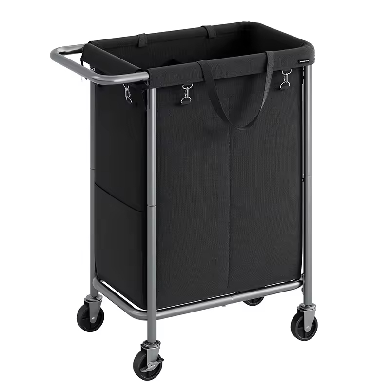 Custom 140L 2 Section Rolling Laundry Basket Steel Frame Handle Removable Liner Wheeled Blanket Storage Bathroom 600D Oxford