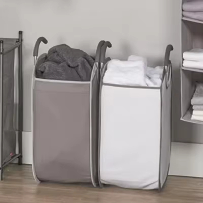 White/Charcoal Durable Eco-Friendly Fabric Stackable Storage Bins Secure Lid for Home Kitchen Bathroom Beverage Food Tableware