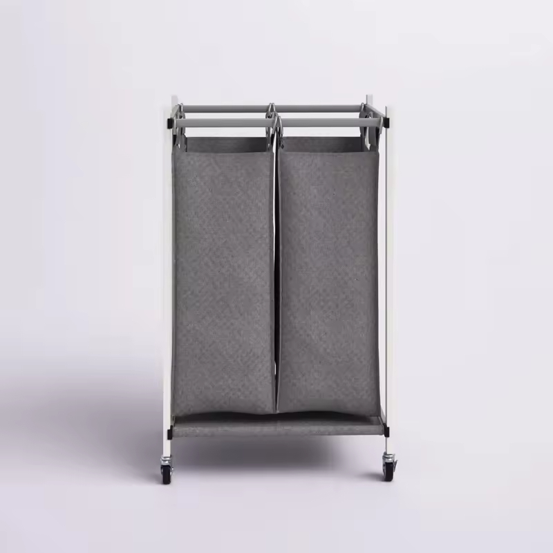 Factory OEM&ODM Metal Deep Set Wire Basket Storage Cart Wheels Fabric Rolling Laundry Sorter for Kitchen for Tableware Beverages