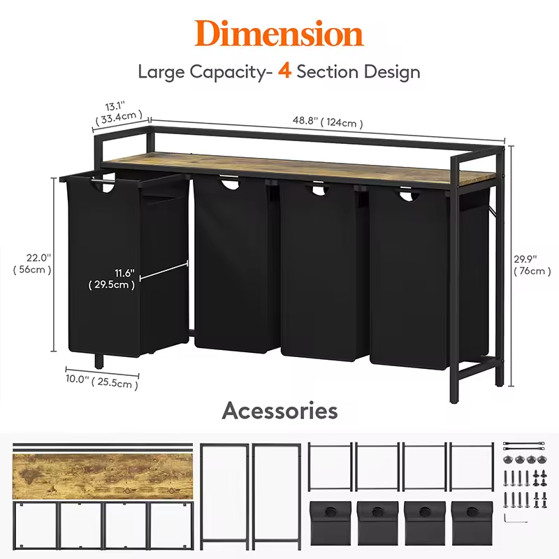 Factory Custom Pull Waterproof Strong Load-Bearing Bathroom Laundry Clothes Basket Organizer Large Top Shelf 4 Removable Bags 4