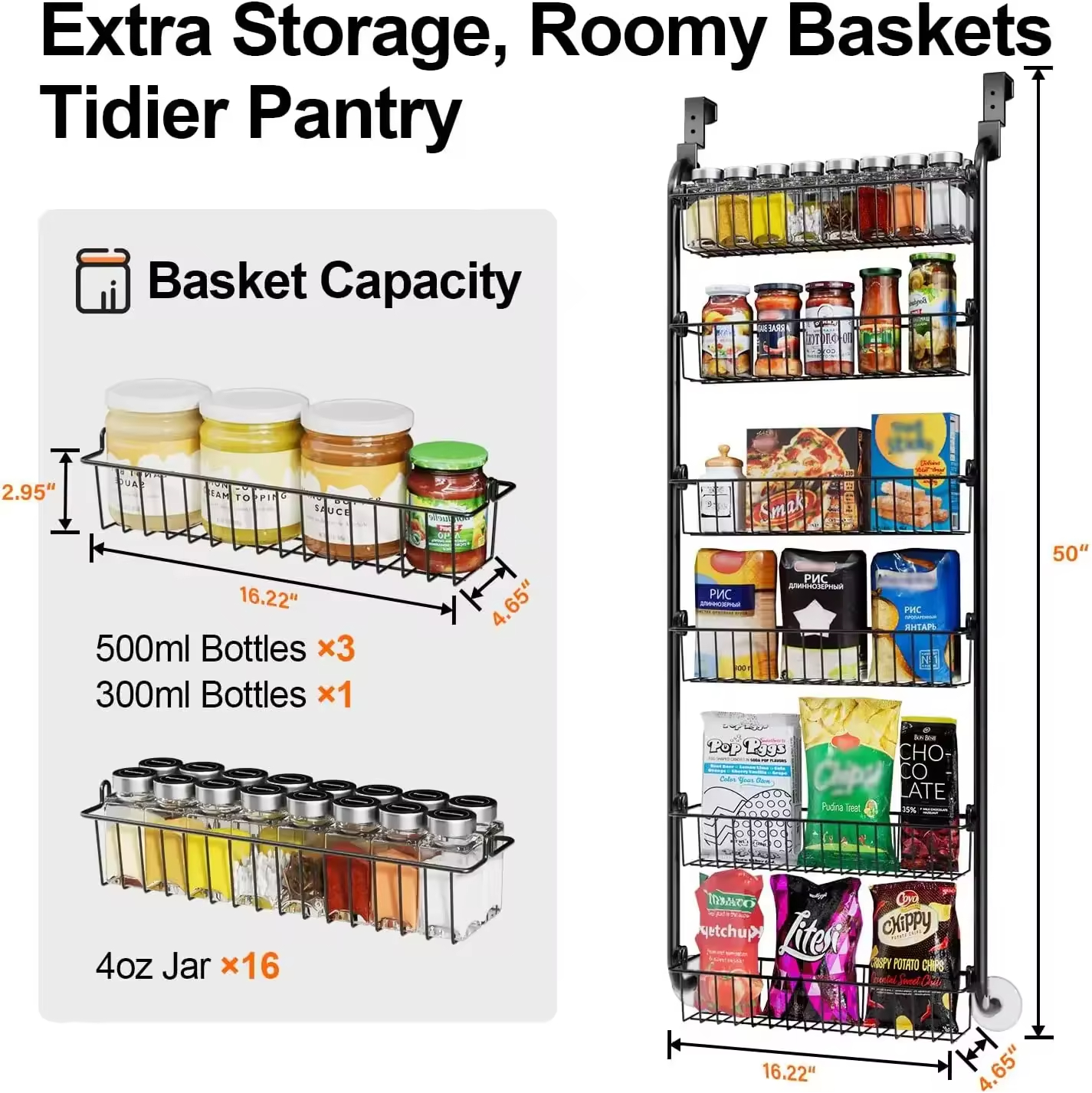 Factory OEM Metal Wall Mounted 6-tier Non-folding Multifunction Door Pantry Cabinet Spice Rack Storage Organizer