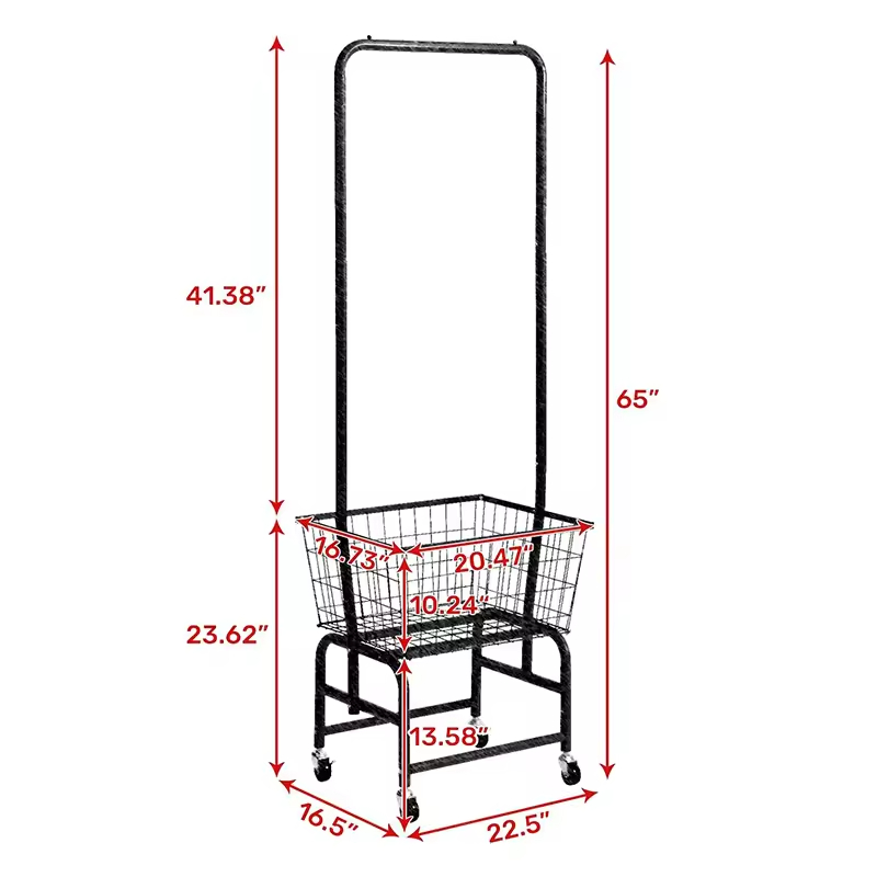 Custom Wheeled Heavy Duty Clothes Rack with One Wire Storage Basket Rolling Garment Racks Clothes Holder