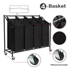 4-Section Laundry Hamper Rolling Wheels Commercial Laundry Basket Heavy Duty Sorting Cart for Hotel/Apartment/Laundry Room