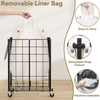 95L Laundry Basket with Lid & Wheels Iron Wire Hamper Removable Fabric Bag for Hotel Hospital Dorm Laundry Room Black/Beige