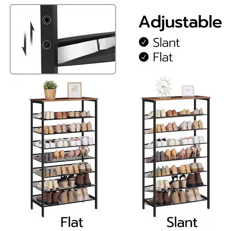 Custom 8-Tier Industrial Rustic Brown Metal Shoe Rack Organizer Sturdy Large Capacity Living Room Shoe Storage