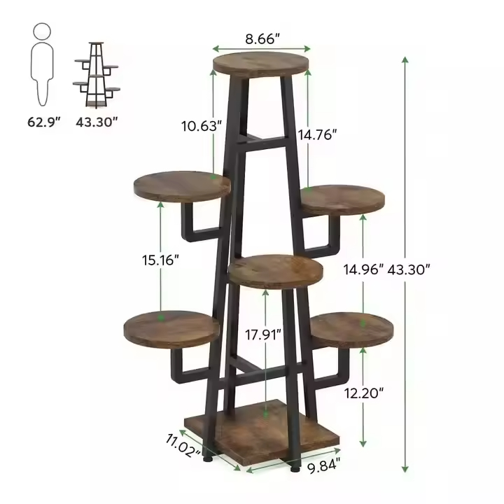 ODM OEM Custom Industrial Plant Stand Home Furniture for Living Room Balcony Showroom Ample Space Bookcases Display Racks