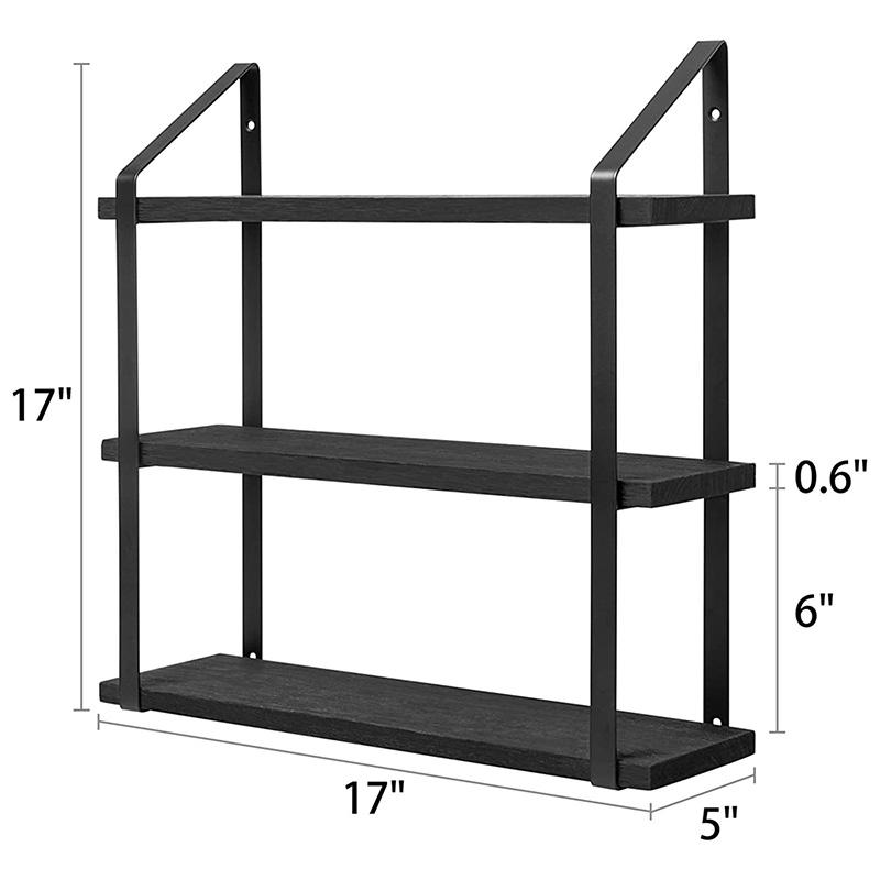 Factory Custom Wall Mounted Wooden Storage Display Rack with Metal Bracket for Living Room Bathroom Bedroom Kitchen and Office