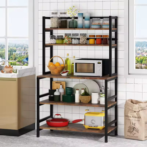 OEM ODM 5-Tier Modern Wood Metal Bookcase Spice Rack Organizer Bathroom Cabinet Microwave Storage Kitchen Racks Shelving