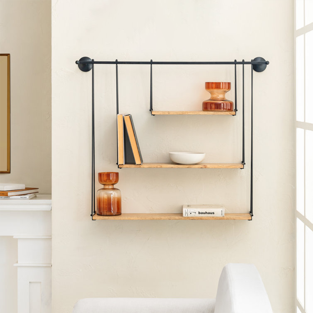 OEM&ODM 3 Piece Floating Shelf Accent Shelf with Towel Bar Ladder Bracket Floating Wall Shelves