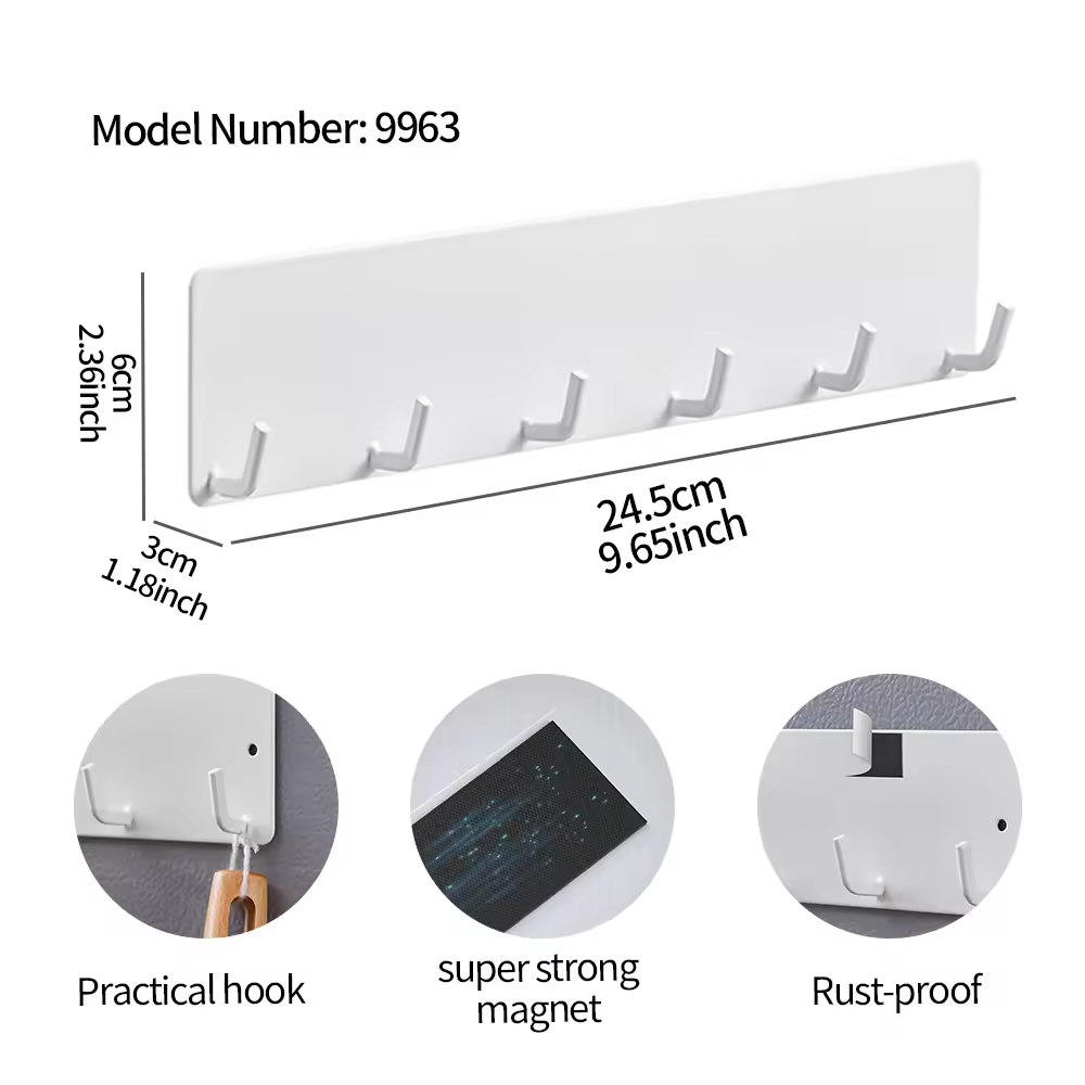 Custom Detachable Metal Magnetic Refrigerator Spice Rack Wall Mounted 6 Hooks and Shelves for Kitchen and Stove
