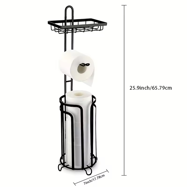 Custom Eco-Friendly Metal+Wood Floor-Standing Tissue Paper Roll Stand Space-Saving Bathroom Toilet Storage Rack