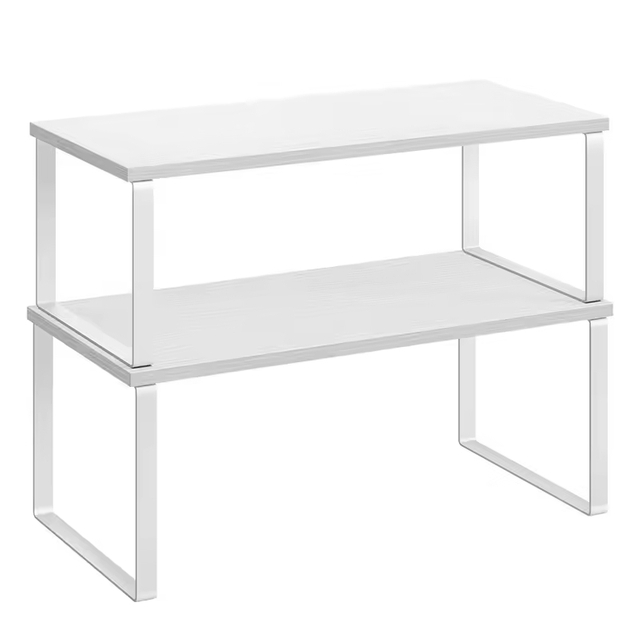 Customized Black Stackable Cabinet Storage Rack Wooden Metal 2 Set with Double Tiers for Kitchen & Living Room Organizer