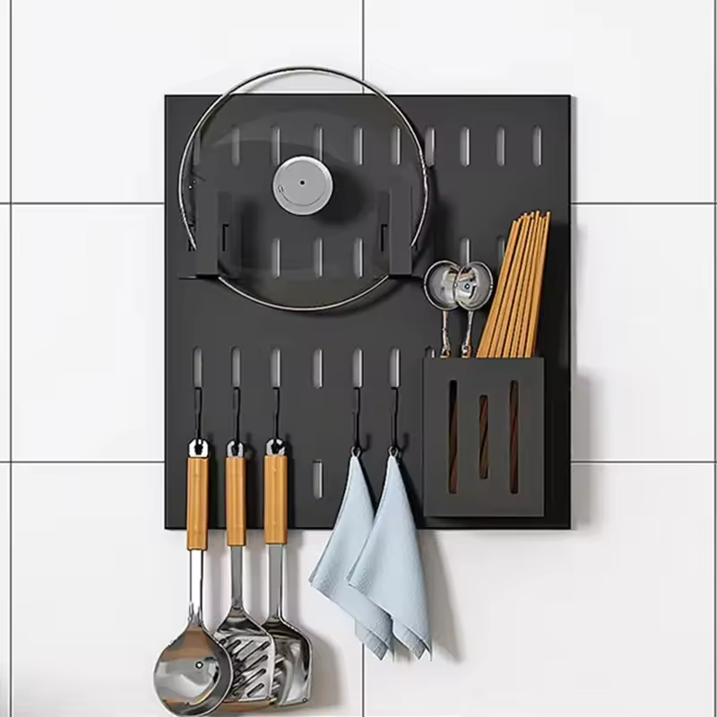 Customized Large-Capacity Stainless Steel Magnetic Black Seasoning Rack Detachable Multi-Function Spice Holder for Kitchen for