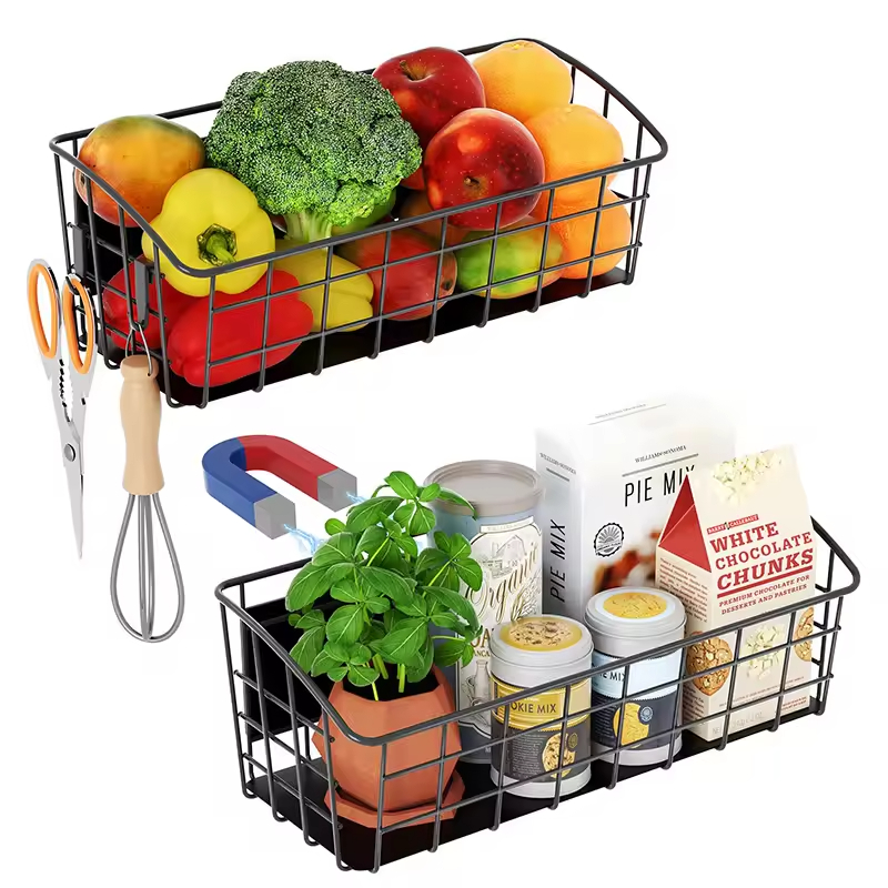 Magnetic Spice Rack for Refrigerator, 3 Pack Magnetic Shelf, Moveable Fridge Organizer with 8-Hook Rack