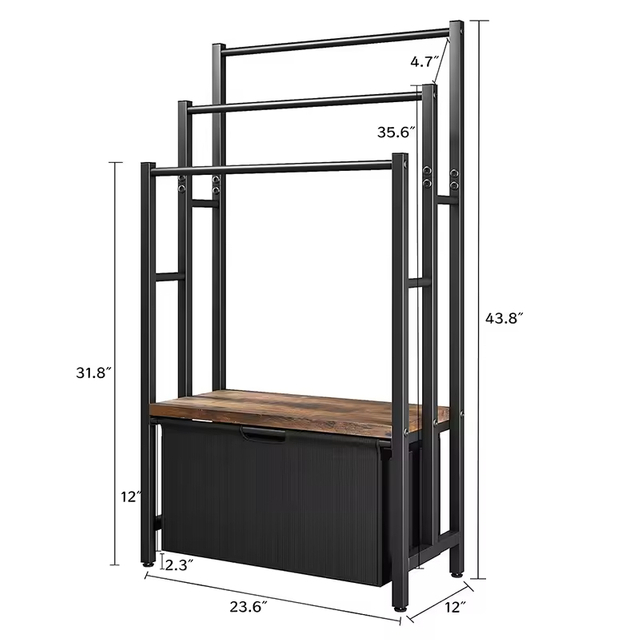 3-Layer Freestanding Indoor/Outdoor Metal Towel Rack with 2 Detachable Storage Baskets and 6 Hooks Also Features Blanket Rack