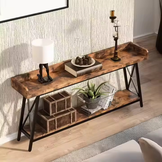 Custom High Bar Thin Console Sofa Table Wooden Metal Rustic Design for Hotel Apartment Kitchen Dining Restaurant Villa Living
