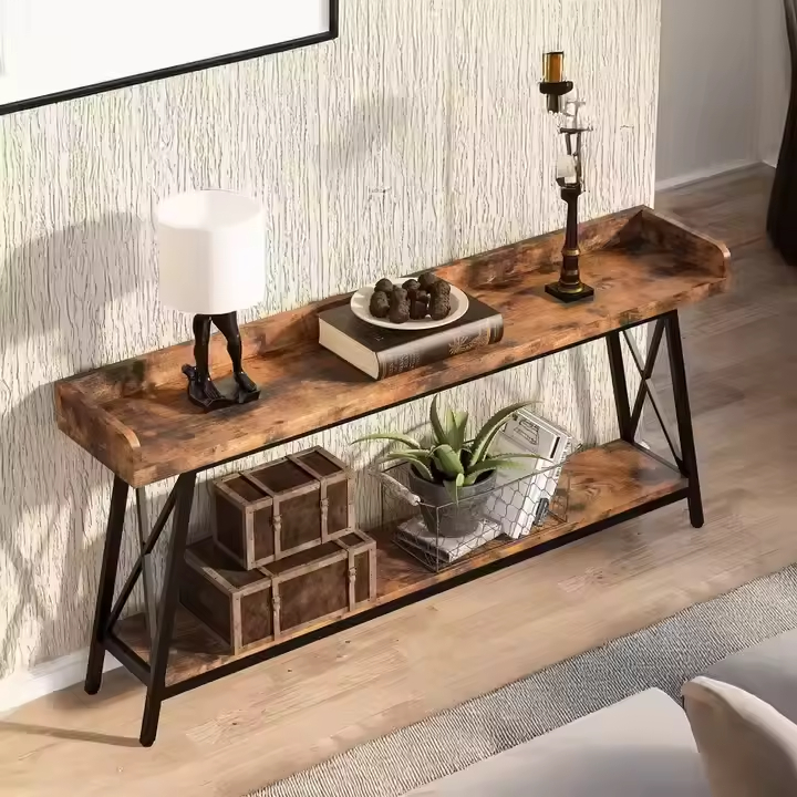 Custom High Bar Thin Console Sofa Table Wooden Metal Rustic Design for Hotel Apartment Kitchen Dining Restaurant Villa Living